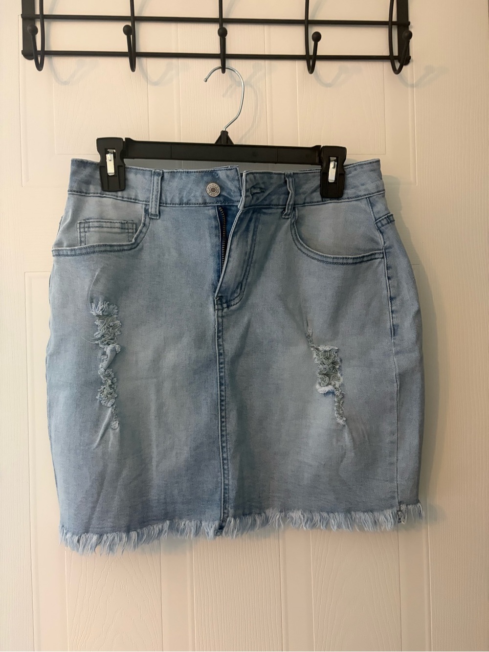 Light Wash Denim Mini Skirt with Frayed Hem